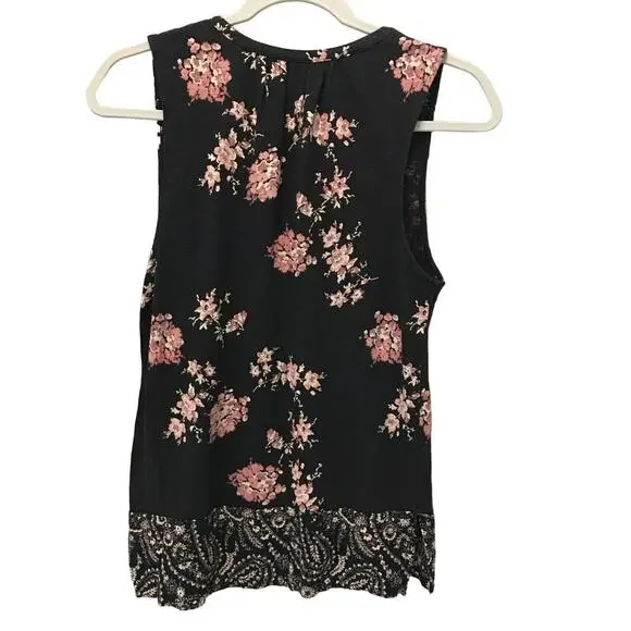 Lucky Brand Black Tank Top Size Small 100% Cotton with Pink Floral and Paisley - Picture 4 of 4
